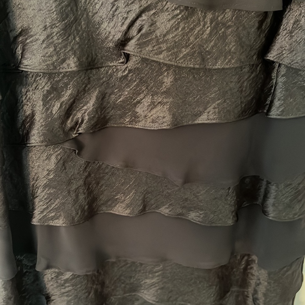 Size 14, dark gray, knee length layered dress.  Neckline beaded. - Picture 3 of 4